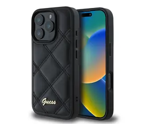 Guess PU Leather Quilted Zadní Kryt pro Apple iPhone 16 Pro Max černá