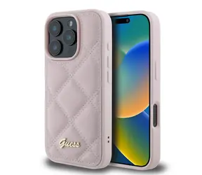 Guess PU Leather Quilted Zadní Kryt pro Apple iPhone 16 Pro růžová