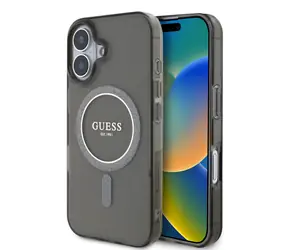 Guess IML Glitter Ring MagSafe Zadní Kryt pro Apple iPhone 16 černá