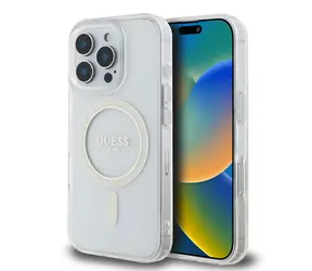 Guess IML Glitter Ring MagSafe Zadní Kryt pro Apple iPhone 16 Pro čirá
