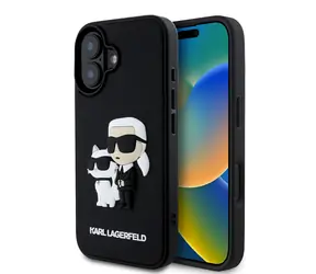 Karl Lagerfeld 3D Rubber Karl and Choupette Zadní Kryt pro Apple iPhone 16 černá