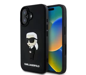 Karl Lagerfeld 3D Rubber Ikonik Zadní Kryt pro Apple iPhone 16 černá