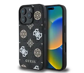 Guess PU 4G Peony MagSafe Zadní Kryt pro Apple iPhone 16 Pro Max černá