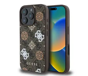 Guess PU 4G Peony MagSafe Zadní Kryt pro Apple iPhone 16 Pro Max hnědá