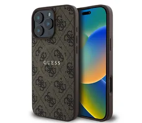Guess PU Leather 4G Colored Ring MagSafe Zadní Kryt pro Apple iPhone 16 Pro Max hnědá