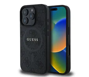 Guess PU Leather 4G Colored Ring MagSafe Zadní Kryt pro Apple iPhone 16 Pro Max černá