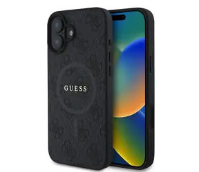 Guess PU Leather 4G Colored Ring MagSafe Zadní Kryt pro Apple iPhone 16 černá