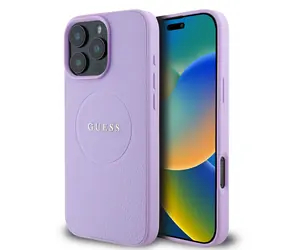Guess PU Grained Classic Logo MagSafe Zadní Kryt pro Apple iPhone 16 Pro fialová