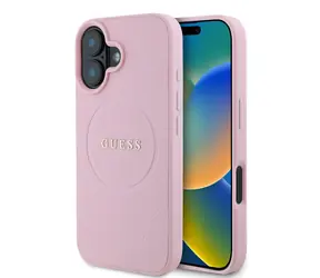 Guess PU Grained Classic Logo MagSafe Zadní Kryt pro Apple iPhone 16 růžová