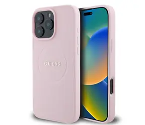 Guess PU Grained Classic Logo MagSafe Zadní Kryt pro Apple iPhone 16 Pro Max růžová