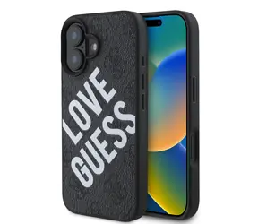 Guess PU Leather 4G Big Love Logo MagSafe Zadní Kryt pro Apple iPhone 16 černá
