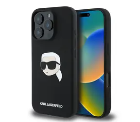 Karl Lagerfeld Liquid Silicone Karl Head MagSafe Zadní Kryt pro Apple iPhone 16 Pro černá