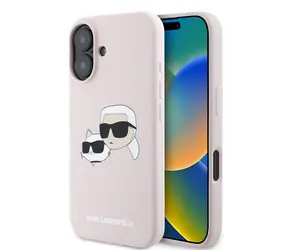 Karl Lagerfeld Liquid Silicone Double Heads MagSafe Zadní Kryt pro Apple iPhone 16 růžová