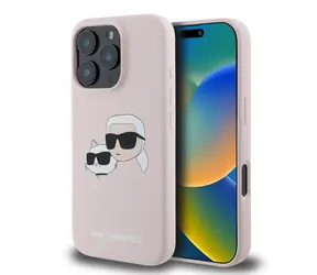 Karl Lagerfeld Liquid Silicone Double Heads MagSafe Zadní Kryt pro Apple iPhone 16 Pro Max růžová