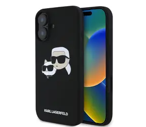 Karl Lagerfeld Liquid Silicone Double Heads MagSafe Zadní Kryt pro Apple iPhone 16 Plus černá