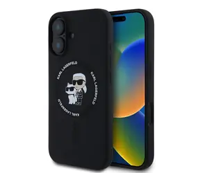 Karl Lagerfeld Liquid Silicone Karl and Choupette MagSafe Zadní Kryt pro Apple iPhone 16 černá