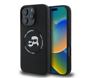 Karl Lagerfeld Liquid Silicone K&CH Heads MagSafe Zadní Kryt pro Apple iPhone 16 Pro Max černá