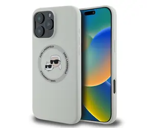Karl Lagerfeld Liquid Silicone K&CH Heads MagSafe Zadní Kryt pro Apple iPhone 16 Pro Max béžová