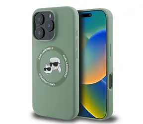Karl Lagerfeld Liquid Silicone K&CH Heads MagSafe Zadní Kryt pro Apple iPhone 16 Pro Max Kaki