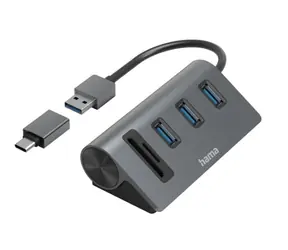 Hama 200140 USB-A/C hub šedá / 3x USB-A / microSD / SD