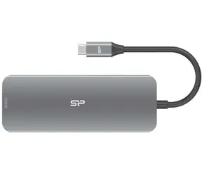 Silicon Power SR30 USB-C stříbrná / Dokovací stanice / 8v1 / 2x USB-A / USB-C / 100W PD / HDMI / micro SD/SD / Ethernet