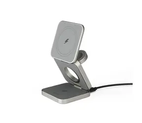Epico UltraBase EF45 Skládací bezdrátová nabíječka titanová / MagSafe / 3v1 / 15W