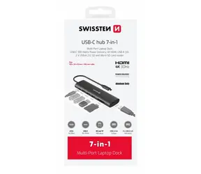 SWISSTEN USB-C HUB 7-IN-1 / USB-C PD / USB 3.0 / 2x USB 2.0 / HDMI / SD / MicroSD / hliník