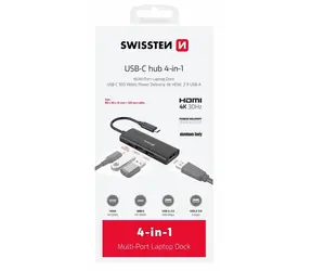 SWISSTEN USB-C HUB 4-IN-1 / USB-C PD / USB 3.0 / USB 2.0 / HDMI / hliník