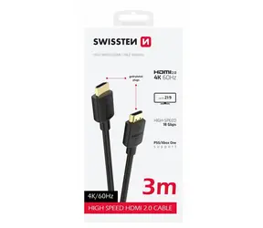 SWISSTEN Kabel HDMI 2.0 (M) - HDMI 2.0 (M) 3m černá / 18 Gbps / 4K / 60Hz / zlacené kontakty