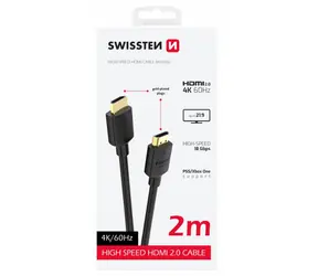 SWISSTEN Kabel HDMI 2.0 (M) - HDMI 2.0 (M) 2m černá / 18 Gbps / 4K / 60Hz / zlacené kontakty
