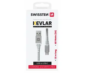 SWISSTEN KEVLAR datový kabel USB - USB-C 1.5m bílá