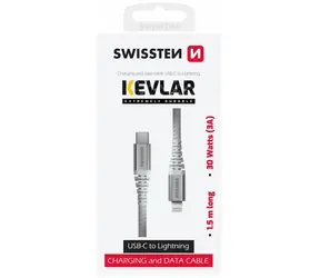 SWISSTEN KEVLAR datový kabel USB-C - Lightning 1.5m bílá