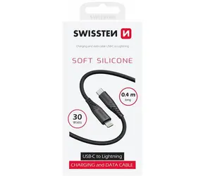 SWISSTEN SOFT SILICONE datový kabel USB-C - Lightning 0.4m černá
