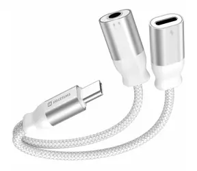 SWISSTEN TEXTILE Nabíjecí audio adaptér USB-C (M) - USB-C (F) - 3.5mm jack 0.12m bílá