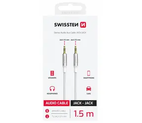 SWISSTEN TEXTILE propojovací audio kabel Jack 3.5mm (M) - Jack 3.5mm (M) 1.5m bílá