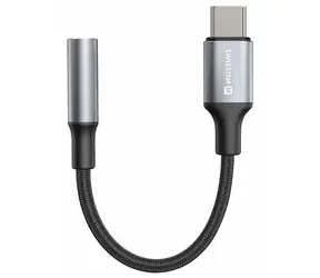 SWISSTEN TEXTILE Audio adaptér USB-C (M) - 3.5mm Jack 0.15m černá