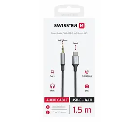 SWISSTEN TEXTILE Audio adaptér USB-C (M) - 3.5mm Jack 1.5m černá