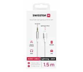 SWISSTEN TEXTILE Audio adaptér Lightning - 3.5mm Jack 1.5m bílá