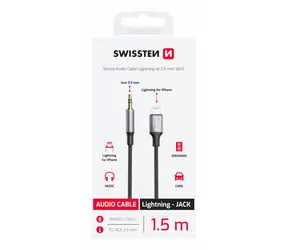 SWISSTEN TEXTILE Audio adaptér Lightning - 3.5mm Jack 1.5m černá