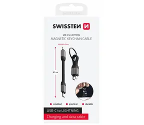SWISSTEN Magnetický keychain kabel USB-C (M) - Lightning 9.7cm / 15W