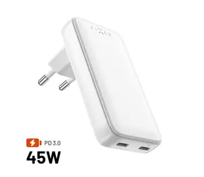 FIXED Síťová GaN nabíječka Slim s 2x USB-C výstupem a podporou PD 45W bílá