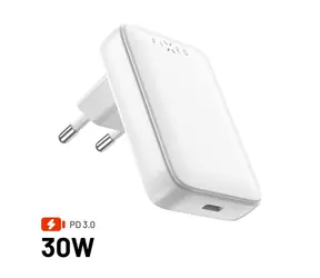FIXED Síťová GaN nabíječka Slim s USB-C výstupem a podporou PD 30W bílá