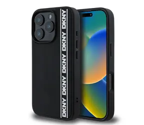 DKNY 3D Rubber Repeat Logo Line Zadní Kryt pro Apple iPhone 16 Pro Max černá