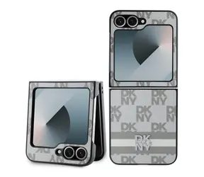 DKNY PU Leather Checkered Pattern and Stripe Zadní Kryt pro Samsung Galaxy Z Flip 6 béžová