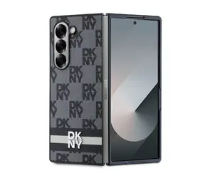 DKNY PU Leather Checkered Pattern and Stripe Zadní Kryt pro Samsung Galaxy Z Fold 6 černá