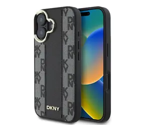 DKNY PU Leather Checkered Pattern Magsafe Zadní Kryt pro Apple iPhone 16 Plus černá