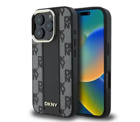 DKNY PU Leather Checkered Pattern Magsafe Zadní Kryt pro Apple iPhone 16 Pro Max černá