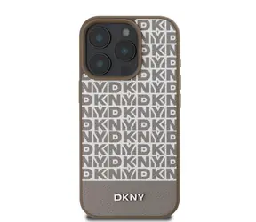 DKNY PU Leather Repeat Pattern Bottom Stripe MagSafe Zadní Kryt pro Apple iPhone 16 Pro Max hnědá