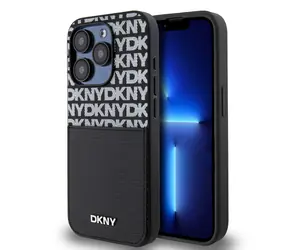 DKNY PU Leather Repeat Pattern Card Pocket Zadní Kryt pro Apple iPhone 14 Pro Max černá