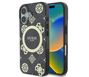 Guess IML 4G Peony MagSafe Zadní Kryt pro Apple iPhone 16 černá